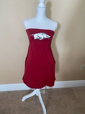 Strapless Red Collegiate Dress with Razorback Graphic